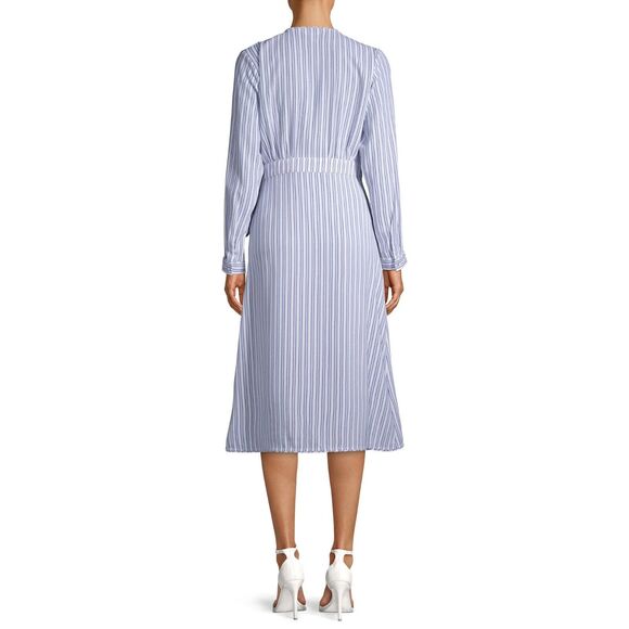 Time And Tru Tie Long Sleeve Wrap Dress Women’s Sz M 8-10 White Striped - Picture 3 of 13